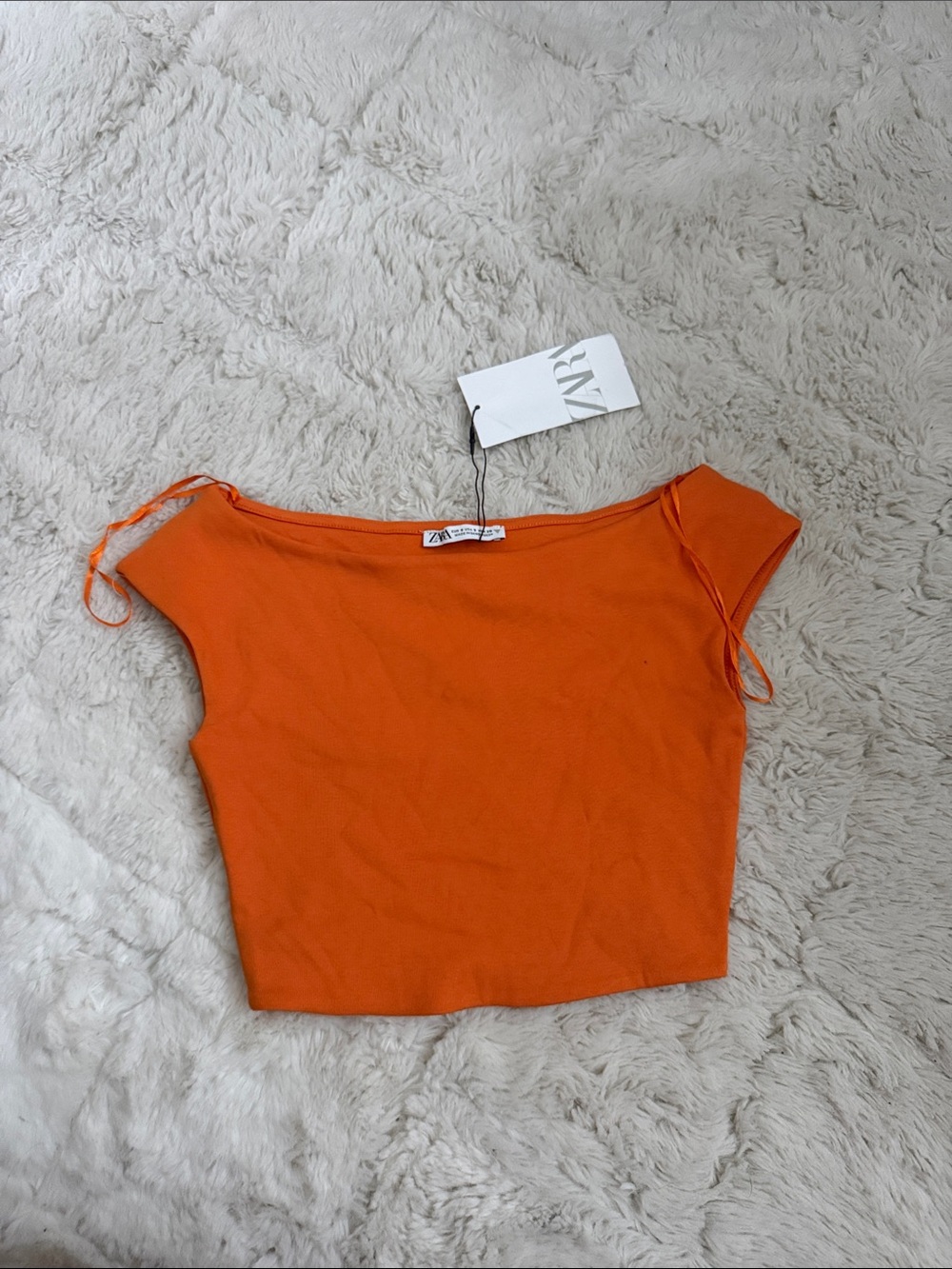 Zara Bright Orange Off-the-Shoulder Crop Top